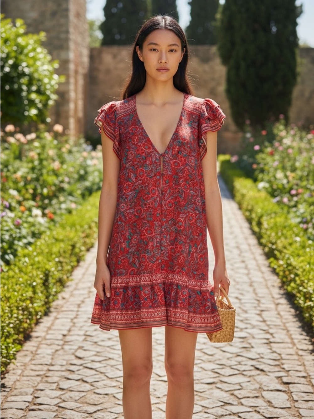 Veronica Beard Lorraine Red Floral Print Minidress